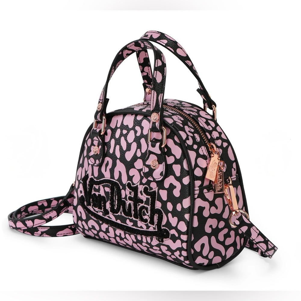 NWT Von Dutch Pink & Black Cheetah Pink Bowling Bag Style Purse, VIRAL, SOLD OUT - Picture 3 of 6